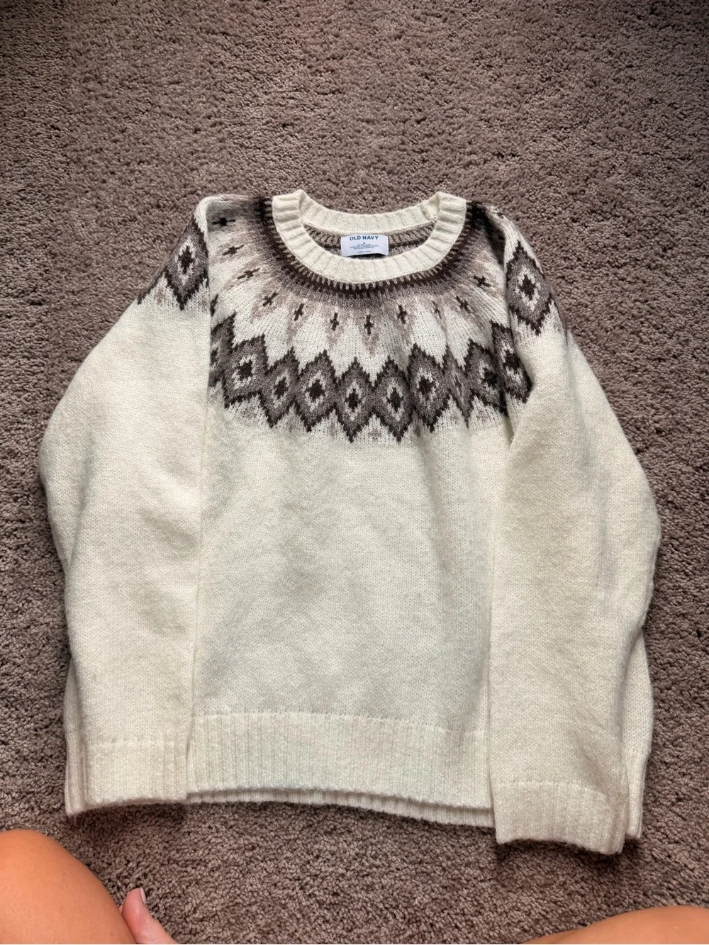 Old Navy Cream and Brown Fair Isle Pullover Sweater